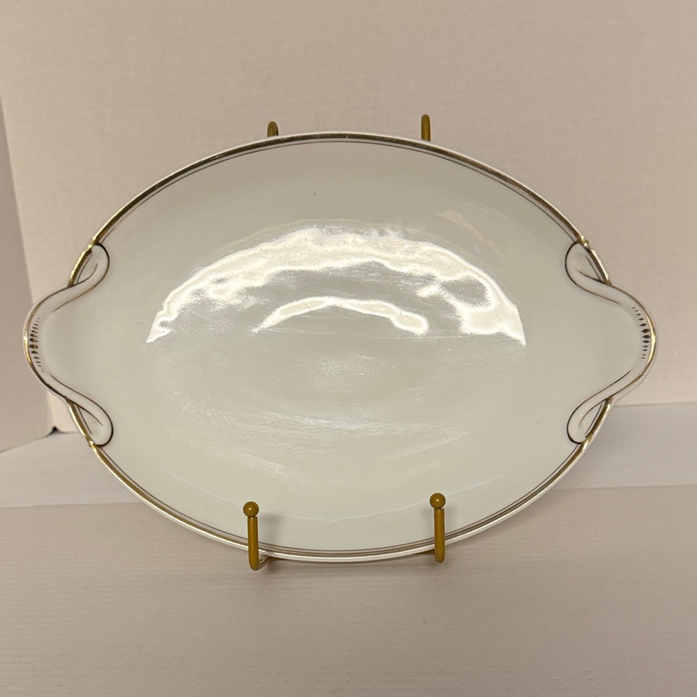 Limoges, Bassett, Austria White w/Gold Trim Handled Oval Serving Platter 13 3/8"